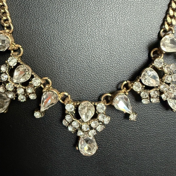 Gold Tone Necklace with Prong Set Crystals - Picture 6 of 14